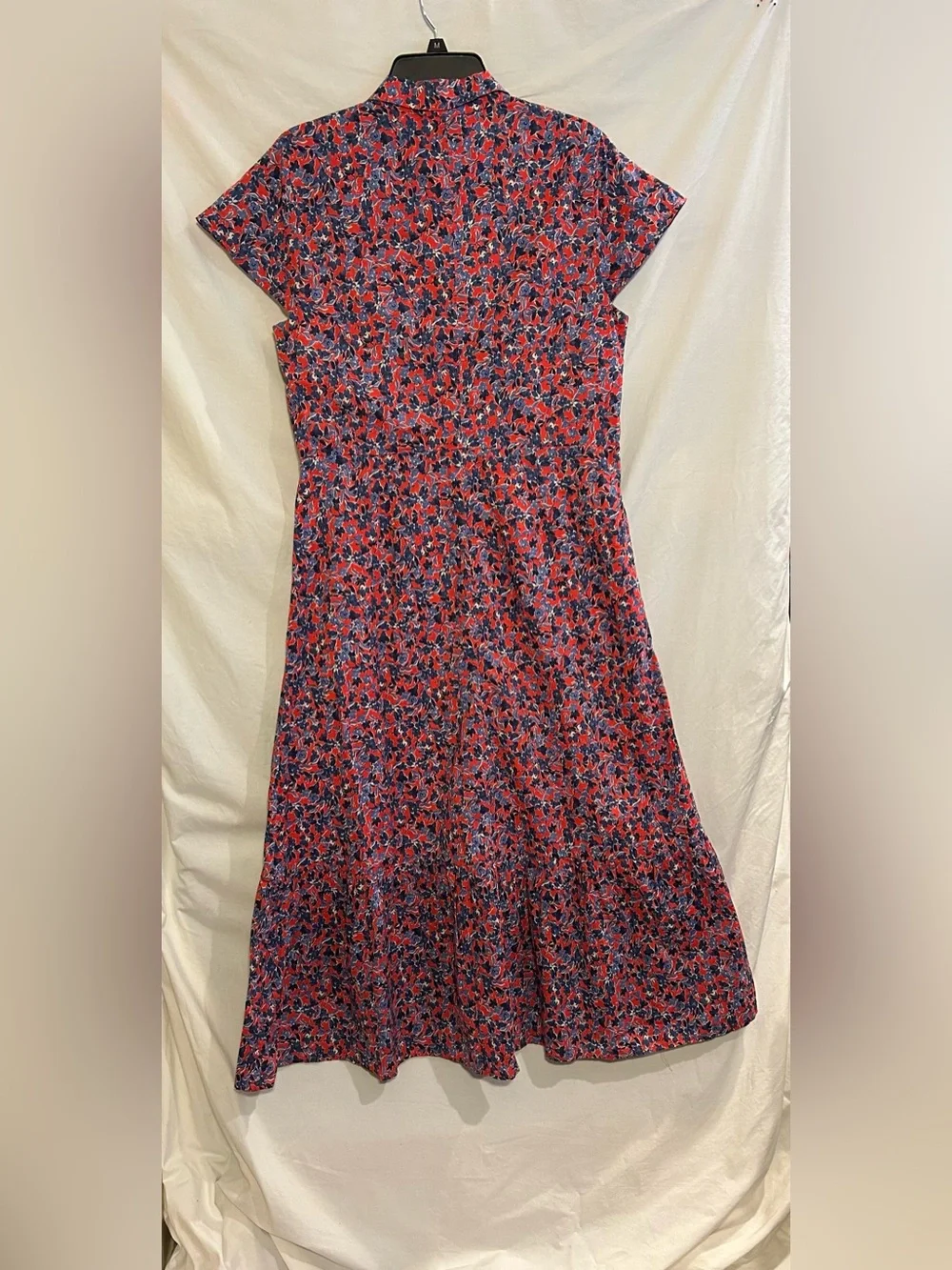 J. Crew Womens 12 Red Blue Floral Short Sleeve Button Maxi Dress NWT Classic